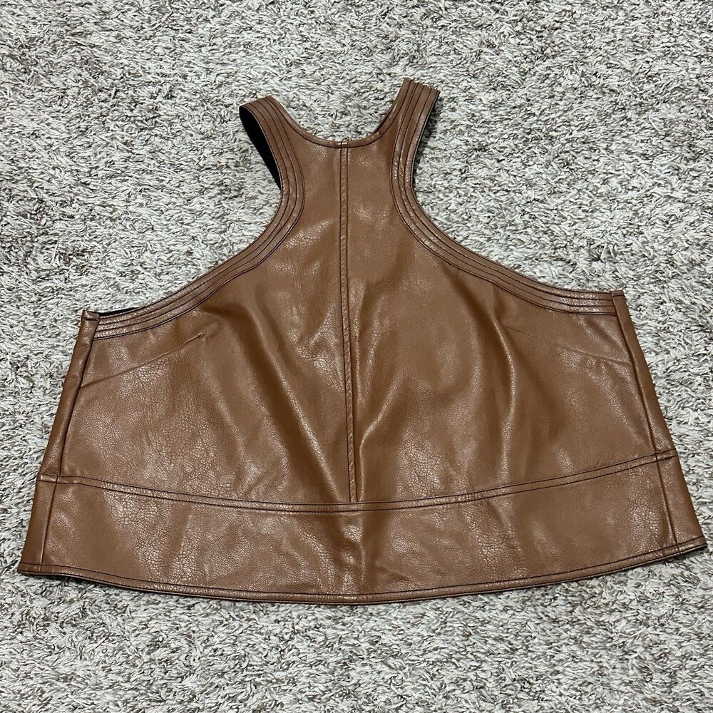 Pilcro Anthropologie Faux Leather Cross Back Tank Top Brown Cedar Boho Women's S